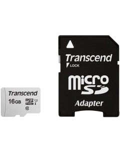 Карта памяти MicroSDHC 16GB TS16GUSD300S A Class 10 U1 300S адаптер Transcend