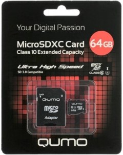 Карта памяти MicroSDXC 64GB QM64GMICSDXC10U1 Class 10 UHS I SD адаптер Qumo