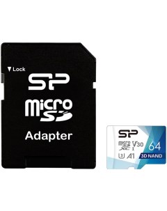 Карта памяти 64GB SP064GBSTXDU3V20AB Superior Pro A1 microSDXC Class 10 UHS 1 U3 100 МБ с 80 МБ с Silicon power