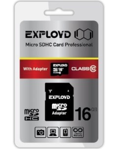 Карта памяти 16GB EX016GCSDHC10 AD microSDHC Class 10 SD адаптер Exployd