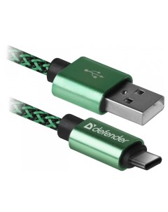 Кабель интерфейсный USB09 03T USB type C 1м оплётка зелёный GREEN Defender