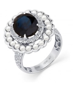 Кольцо с сапфиром жемчугом и бриллиантами из белого золота Мастер бриллиант
