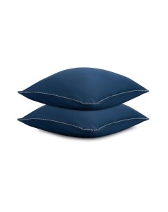 Набор из двух наволочек темно синего цвета с контрастным кантом Essential Синий 70 Tkano