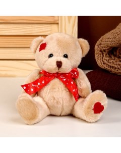 Мягкая игрушка Медвежонок с красным бантиком 16 см цвет коричневый Nobrand