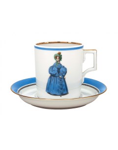 Чашка с блюдцем чайная ИФЗ Форма Гербовая Modes de Paris синий 1836 год 220 мл Императорский фарфоровый завод