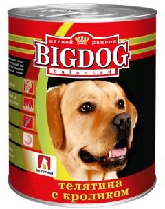 Влажный корм для собак BIG DOG телятина с кроликом 3шт по 850г Зоогурман