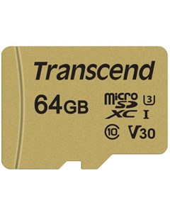 Карта памяти 64GB TS64GUSD500S microSDXC Class 10 U3 V30 500S адаптер MLC Transcend