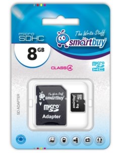Карта памяти 8GB SB8GBSDCL4 01 MicroSDHC Сlass 4 SD адаптер Smartbuy
