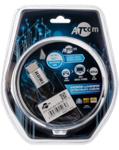 Кабель HDMI AT5264 1 0м HIGH speed Metal gold в чулке блистер Atcom