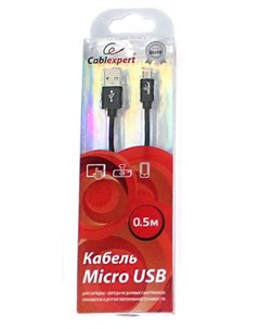 Кабель интерфейсный USB 2 0 CC S mUSB01Bk 0 5M AM microB серия Silver длина 0 5м черный блистер Cablexpert
