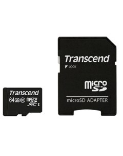 Карта памяти 64GB TS64GUSDXC10 microSDXC Class 10 UHS I SD adapter Transcend
