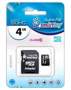 Карта памяти MicroSDHC 4GB SB4GBSDCL10 01 class 10 SD адаптер Smartbuy
