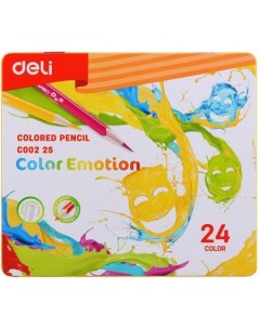 Карандаши цветные EC00225 Color Emotion липа 24цв мет кор Deli