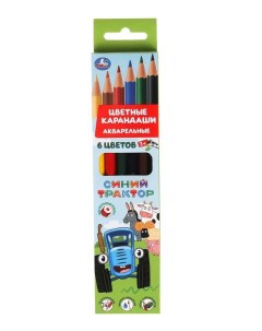 Цветные карандаши Синий ТРАКТОР 6цв акварельные в кор 20 24шт Умка