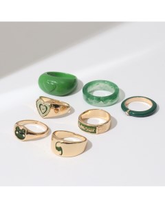 Набор колец 7 штук amour цвет зеленый в золоте 16 18 размеры Queen fair