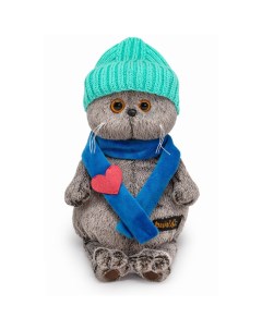 Мягкая игрушка Басик в шапке и шарфе с сердечком 22 см Budi basa