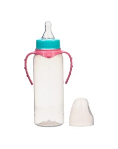 Бутылочка для кормления классическое горло 250 мл от 0 мес цилиндр с ручками цвет бирюзовый розовый Mum&baby