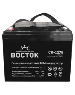 Батарея СК 1275 аккумуляторная 12В 75Ач 258 166 220 Vostok