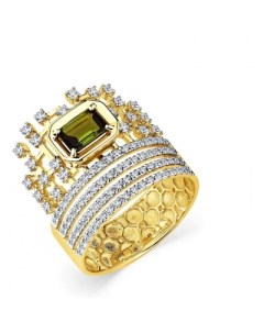 Кольцо с бриллиантами и турмалином из жёлтого золота Мастер бриллиант