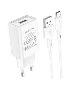 Сетевое зарядное устройство Glacier BA68A USB EU белый 6974443385731 кабель USB Type C Borofone