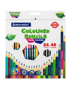 Набор цветных карандашей PREMIUM TWIN COLOR шестигранные 24 шт заточенные 181875 Brauberg