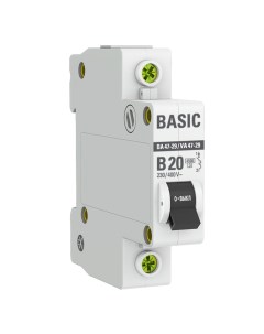 Автоматический выключатель Basic ВА 47 29 1P 20А тип В 4 5 кА 230 В на DIN рейку mcb4729 1 20 B Ekf