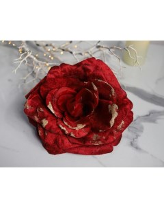 Искусственный цветок Бархатистая роза на клипсе красная 25 см Kaemingk