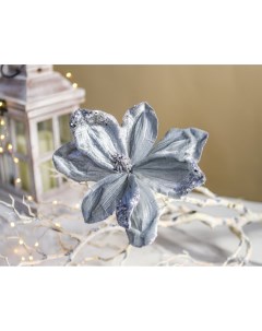 Искусственный серебряный цветок магнолии Велюровая нежность на клипсе 23 см Triumph tree