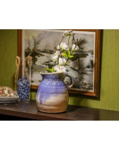 Декоративная керамическая ваза кувшин ЛЕНДЕРТ голубой 13 см Kaemingk