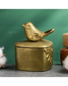Шкатулка Птичка на сердце бронза с позолотой 8х10см Хорошие сувениры