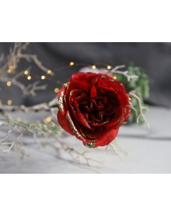 Искусственный цветок Роза стильная на клипсе красная 11x7 см Kaemingk