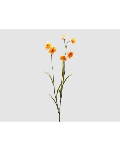 Искусственная цветочная ветка бело оранжевого цвета Нарцисс махровый 80 см Edg
