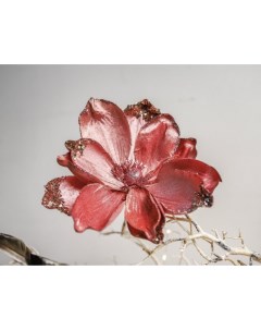 Искусственный цветок Магнолия романтичная на клипсе розовый бархат 22x5 см Kaemingk