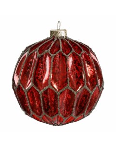 Елочный шар с узором красный 8 см Yancheng shiny