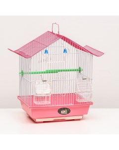 Клетка для птиц домик с кормушками 30 х 23 х 39 см розовая Пижон