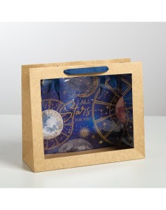 Пакет подарочный крафтовый с пластиковым окном упаковка Дарите счастье