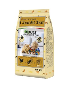 Adult Сухой корм для кошек с курицей и горохом 900 гр Chat&chat