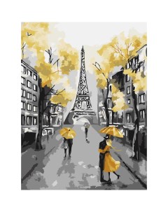 Картина по номерам на картоне Золотой Париж 30х40 смсм с акриловыми красками и кистями Три совы