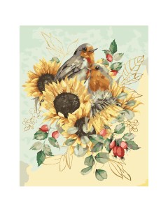 Картина по номерам на холсте Подсолнухи 40 50 см с поталью акриловыми красками и кистям Три совы