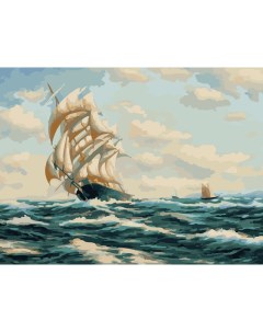Картина по номерам на холсте Море 30х40 смсм с акриловыми красками и кистями Три совы