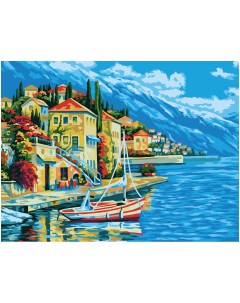 Картина по номерам на картоне Город у моря 30 40 см с акриловыми красками и кистями Три совы