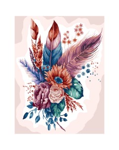 Картина по номерам на холсте Цветы и перья 30 40 см с акриловыми красками и кистями Три совы