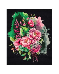 Картина по номерам на черном холсте Розовый букет 40 50 см c акриловыми красками и кист Три совы