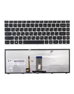 Клавиатура для ноутбука Lenovo Flex 2 14 черная с серебристой рамкой с подсветкой Azerty