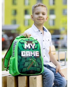 Рюкзак детский Ergonomic Mini пиксель зеленый 35х27х13 см Hatber