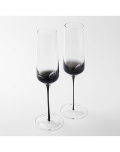 Бокал для шампанского 220 мл 2 шт стекло серый градиент черная ножка Stone Kuchenland