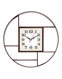 Часы настенные круглые d 35 см корпус коричневый Классика Рубин