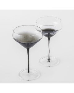 Бокал креманка для шампанского 280 мл 2 шт стекло серый градиент черная ножка Stone Kuchenland