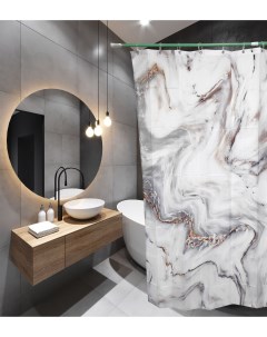 Штора для ванной комнаты 20127 с кольцами Серо белый мрамор Стк