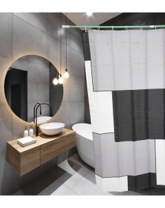 Штора для ванной комнаты 20106 с кольцами Квадрат чёрный Стк